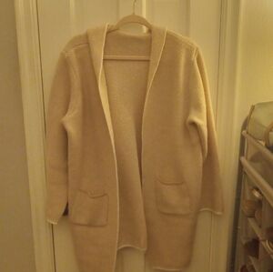 Tan and White Hooded Cardigan, XL